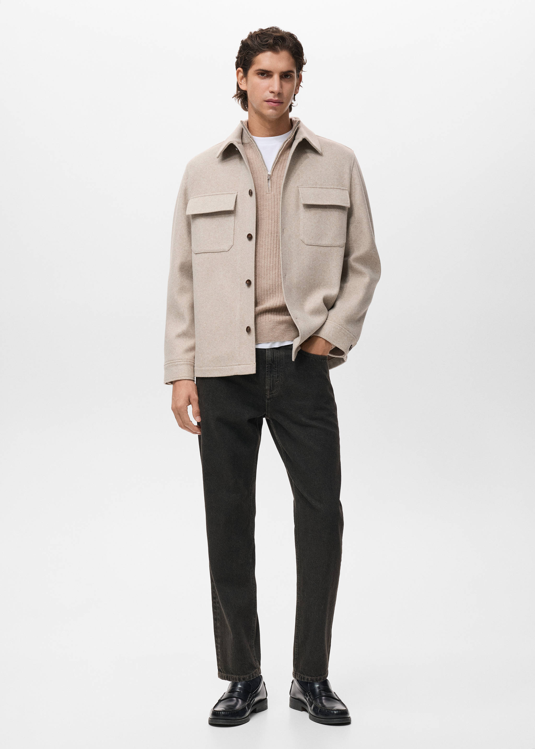 Surchemise mélange de laine à poches - Plan général