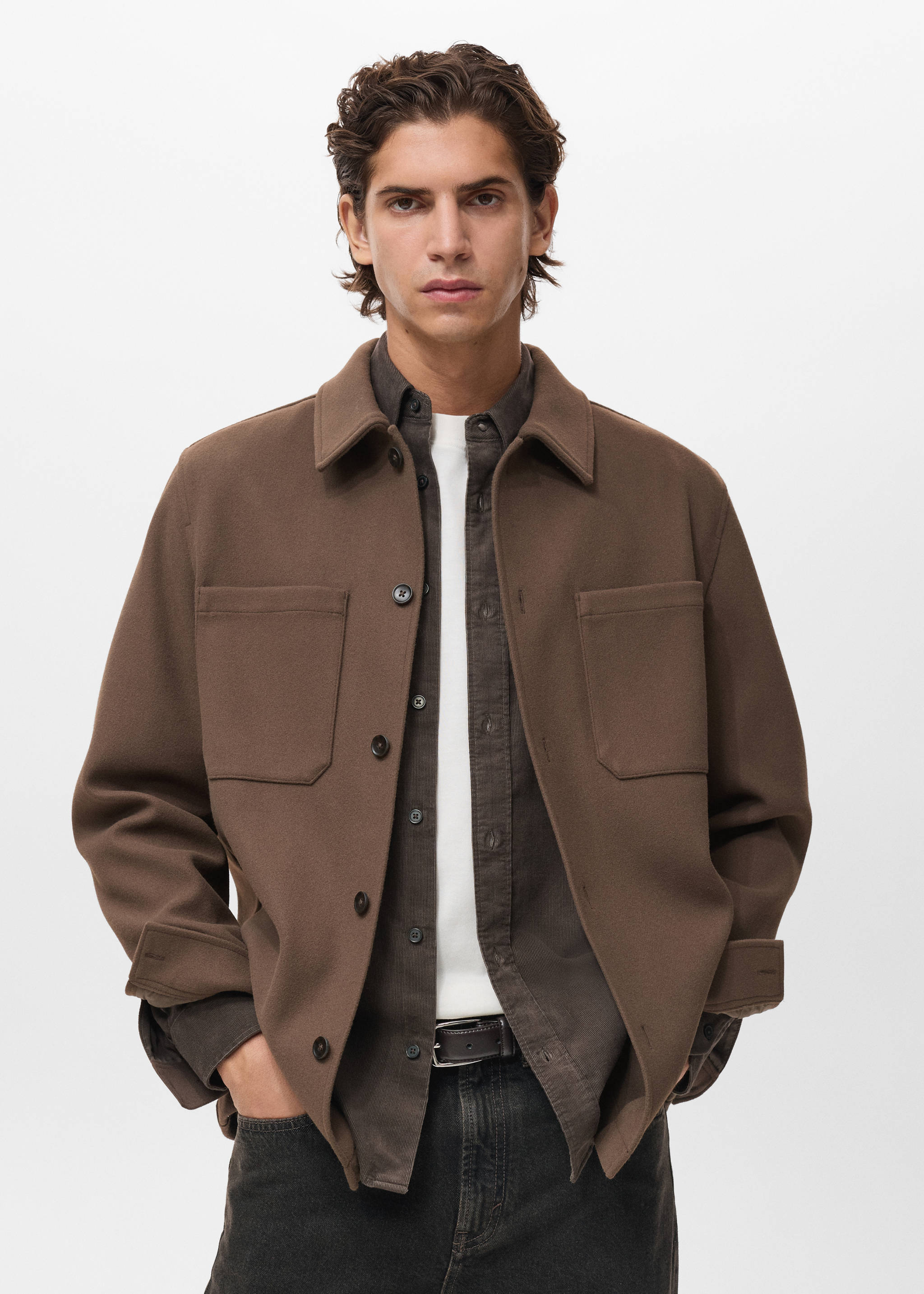 Wool overshirt with pockets - Medium plane