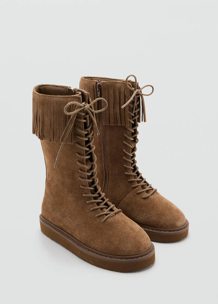 Fringed leather boots — Medium Brown