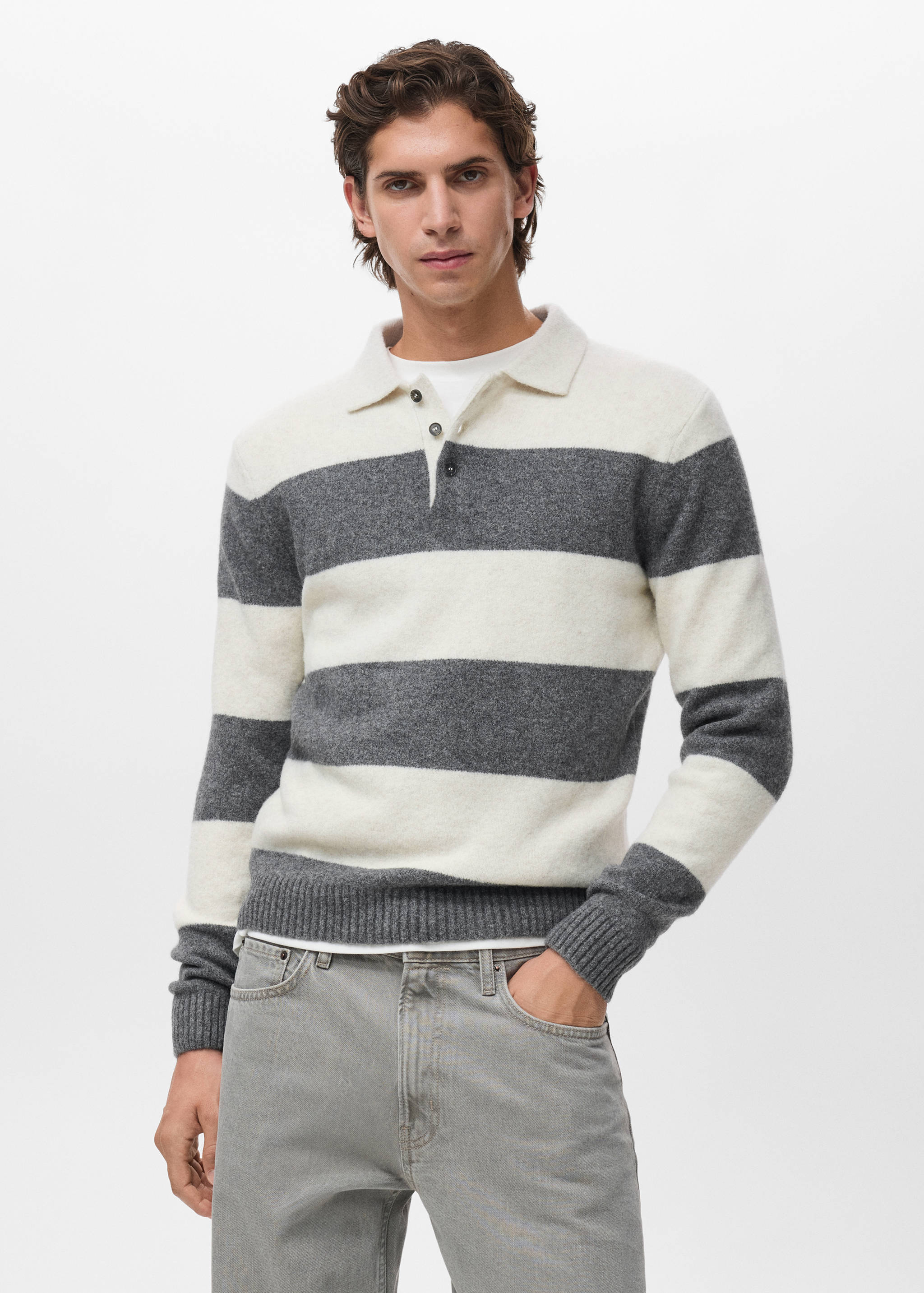 Knitted wool blend polo sweater - Medium plane