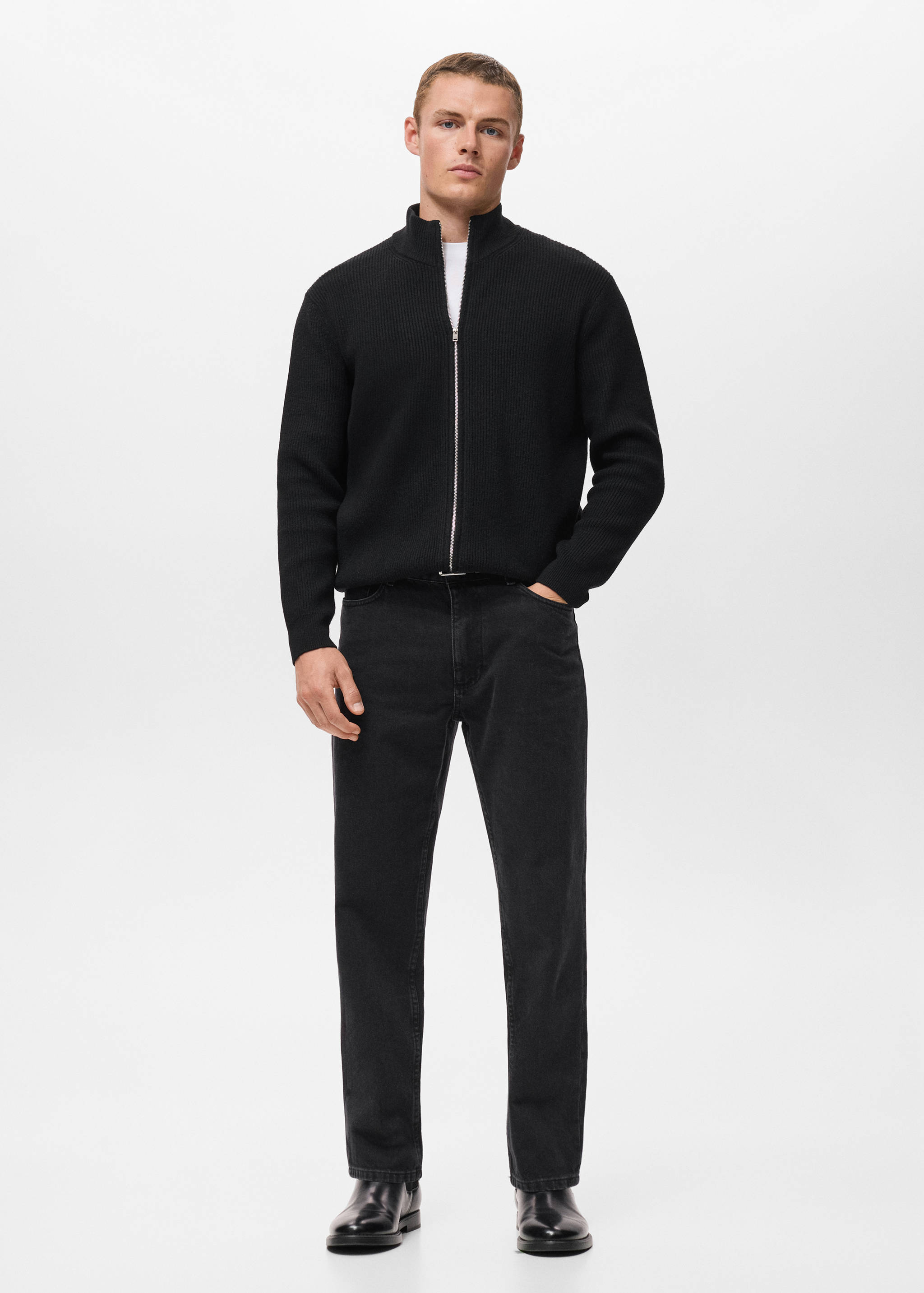 Ribbed-knit cardigan with zipper - General plane