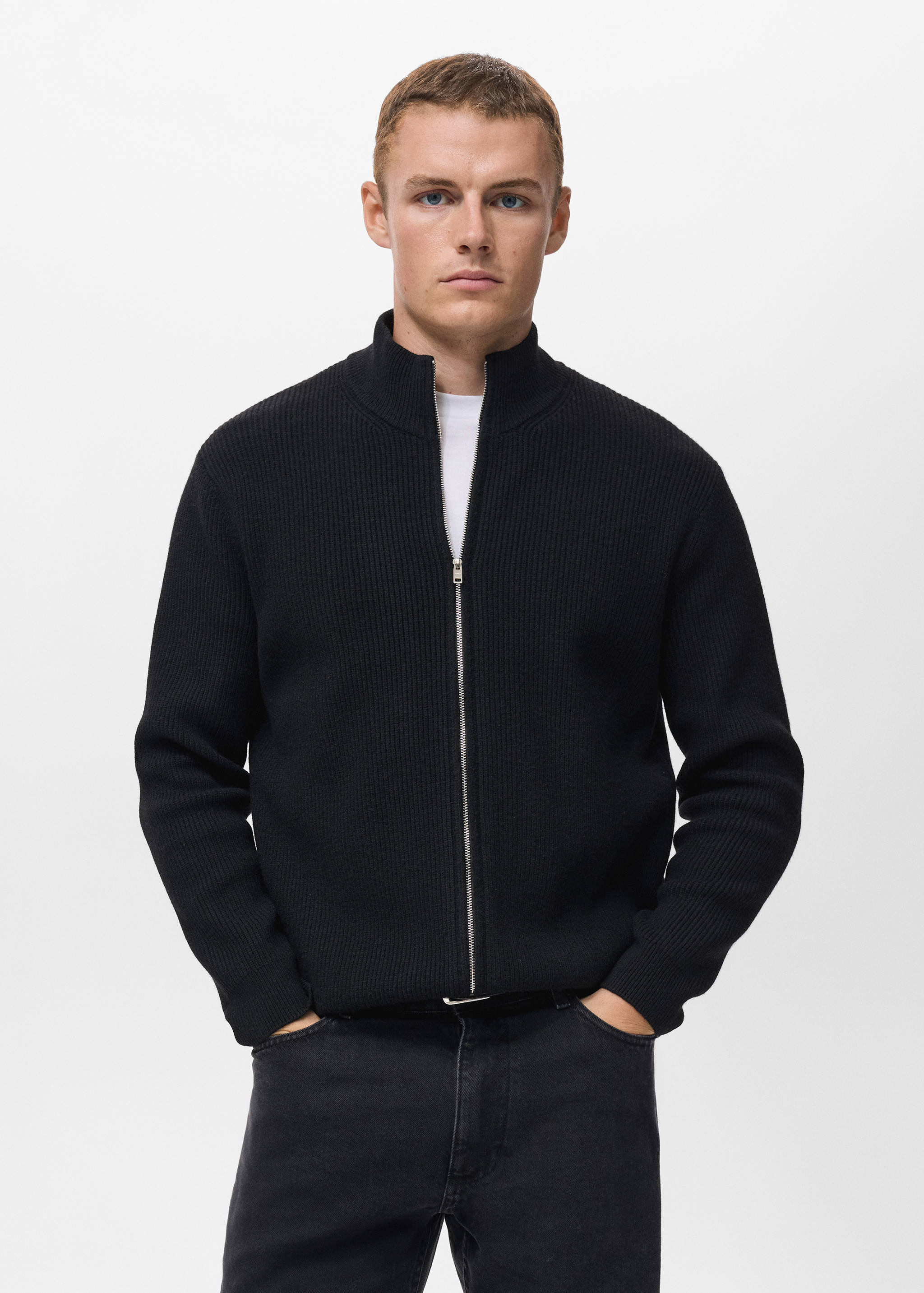 Ribbed-knit cardigan with zipper - Medium plane