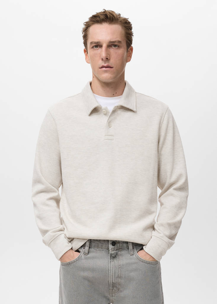 Regular-fit polo sweatshirt — Ecru