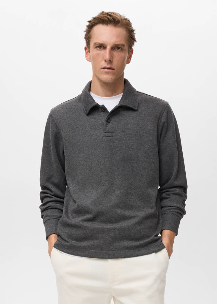 Regular-fit polo sweatshirt — Charcoal