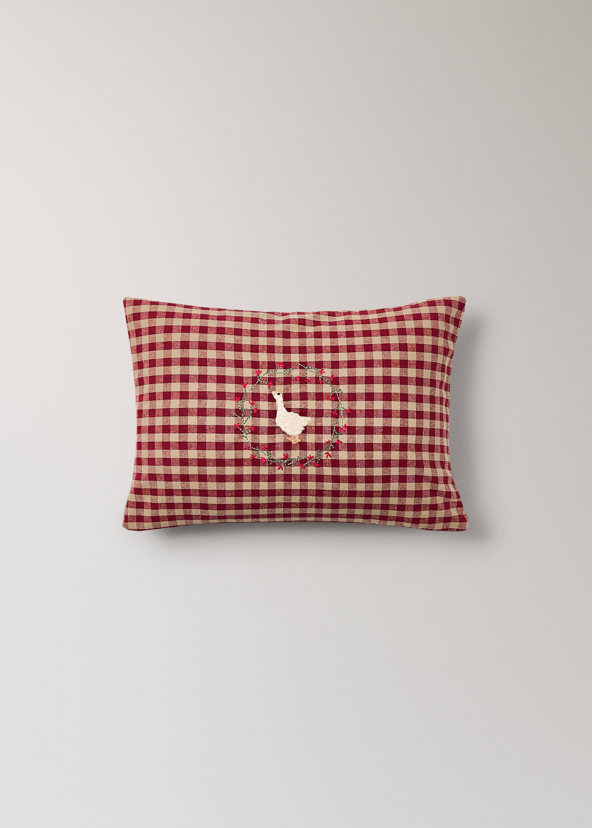 Children's cotton gingham check cushion cover with embroidery 30x40cm - Article without model