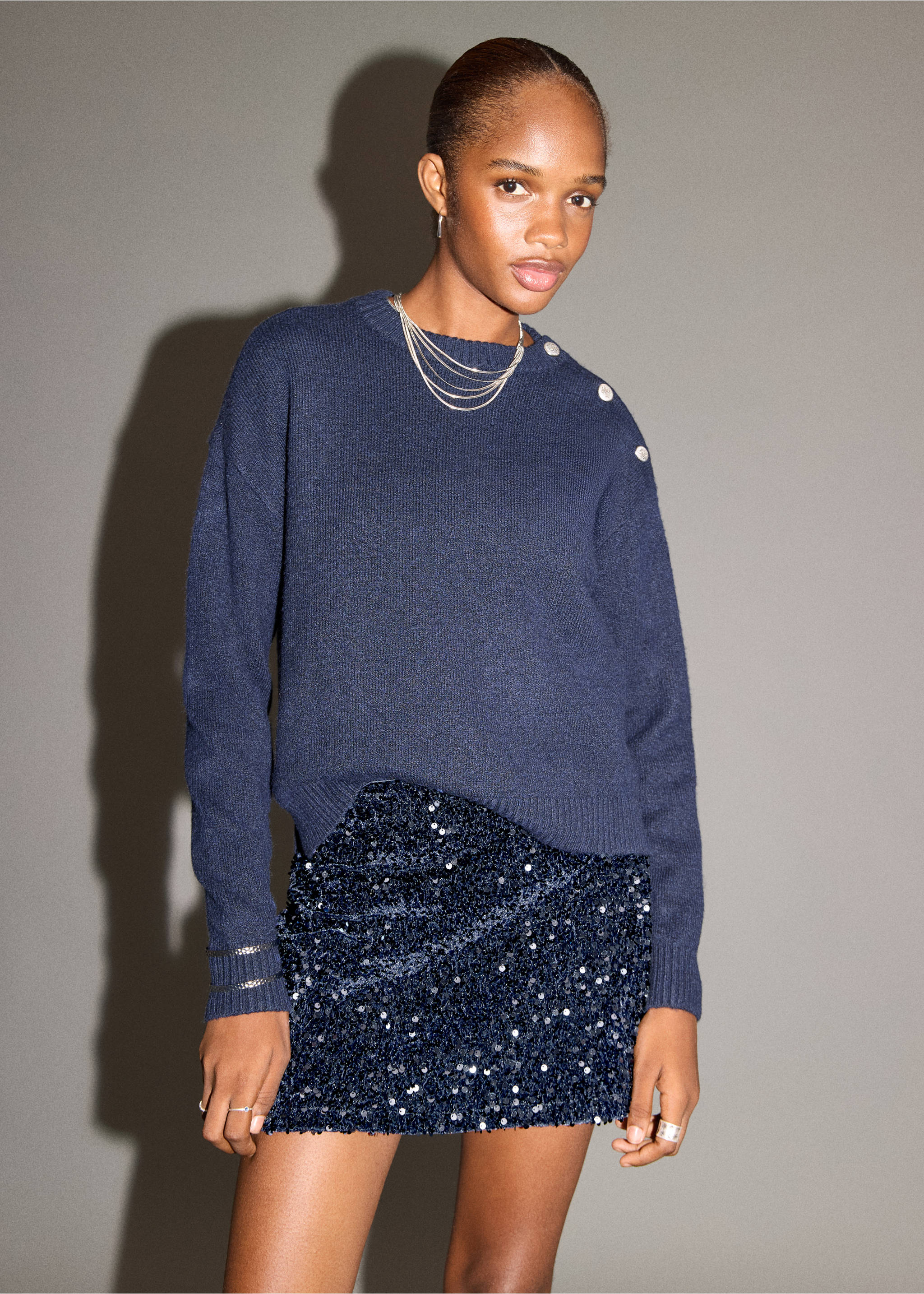 Sequin miniskirt - Medium plane, Navy. Ref: 17088273-00.