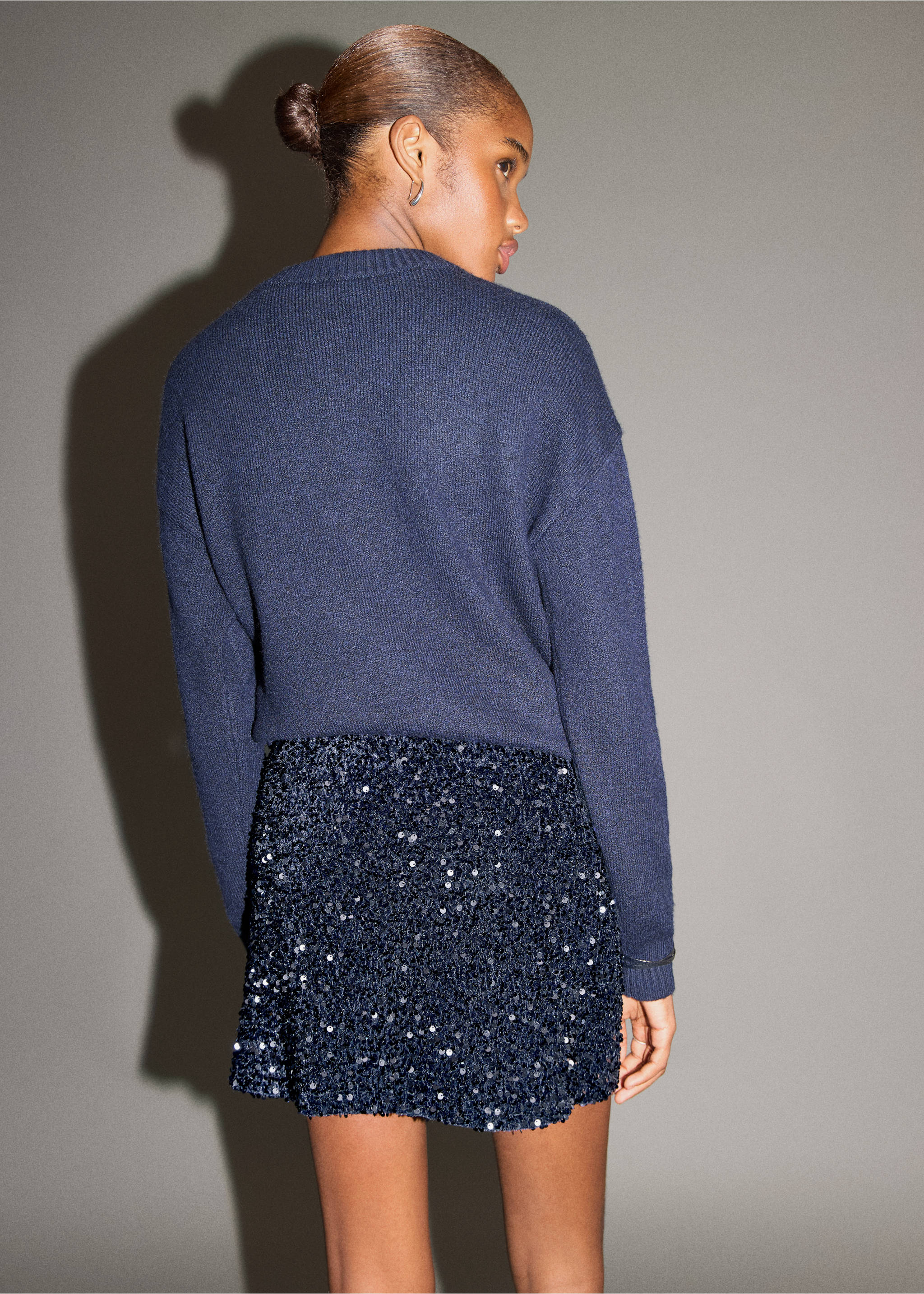Sequin miniskirt - Reverse of the article, Navy. Ref: 17088273-00.
