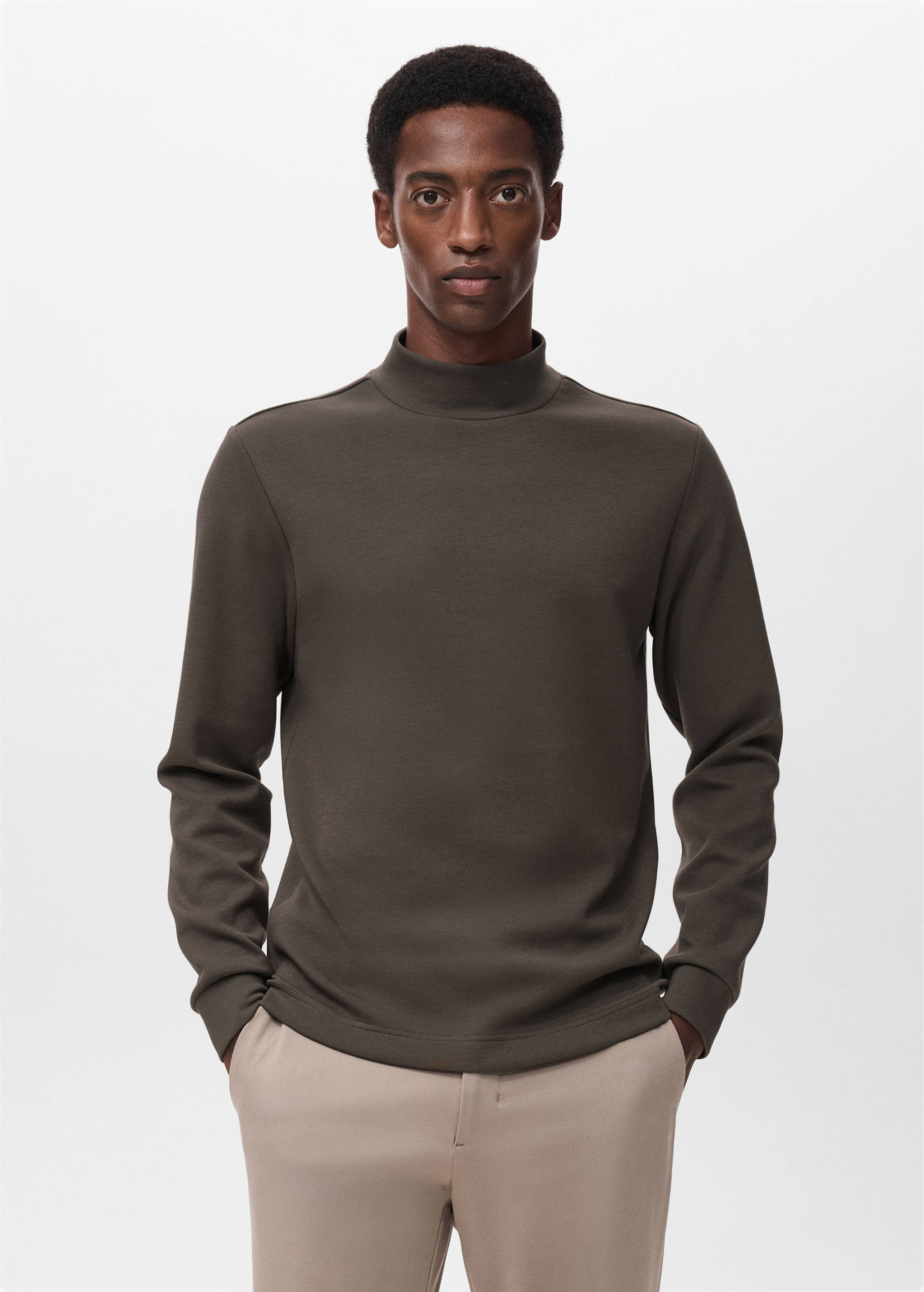 Long-sleeved t-shirt with perkins neck - Medium plane