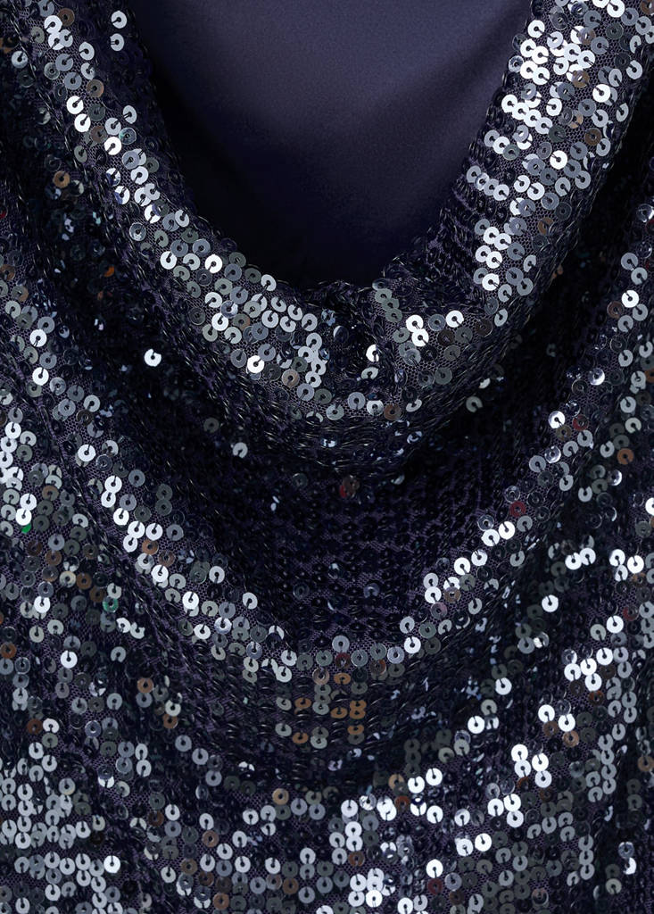 Long-sleeved sequin dress — Navy