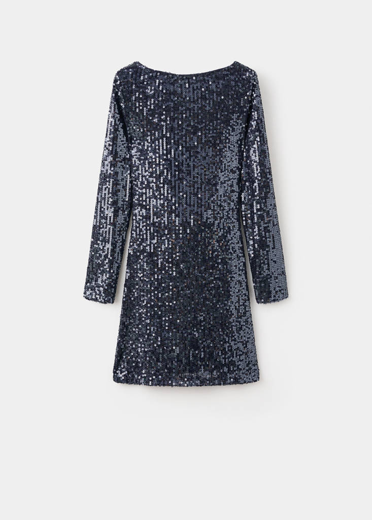 Long-sleeved sequin dress — Navy
