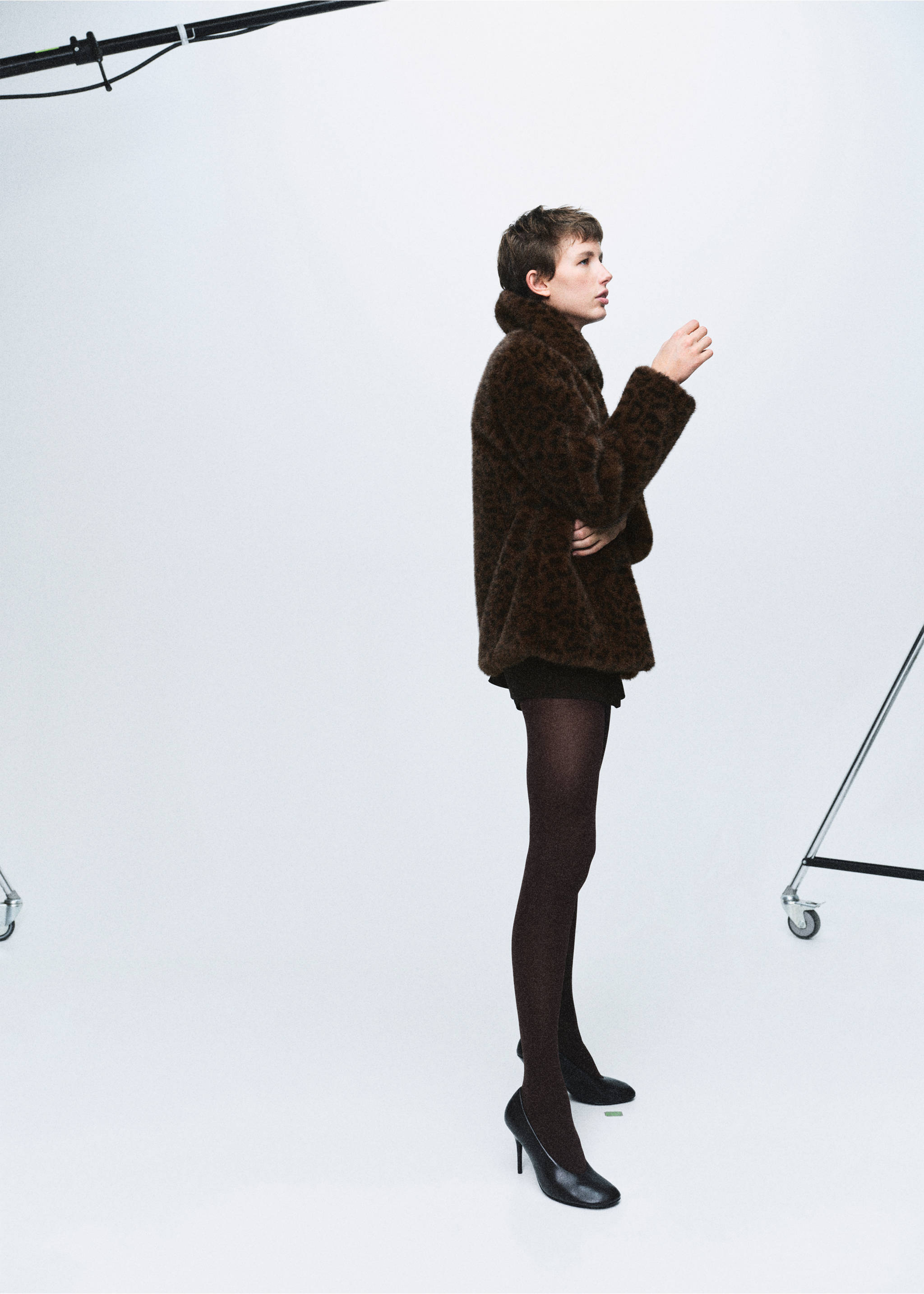 Manteau fausse fourrure léopard - Plan général, Marron. Ref: 17088280-00.