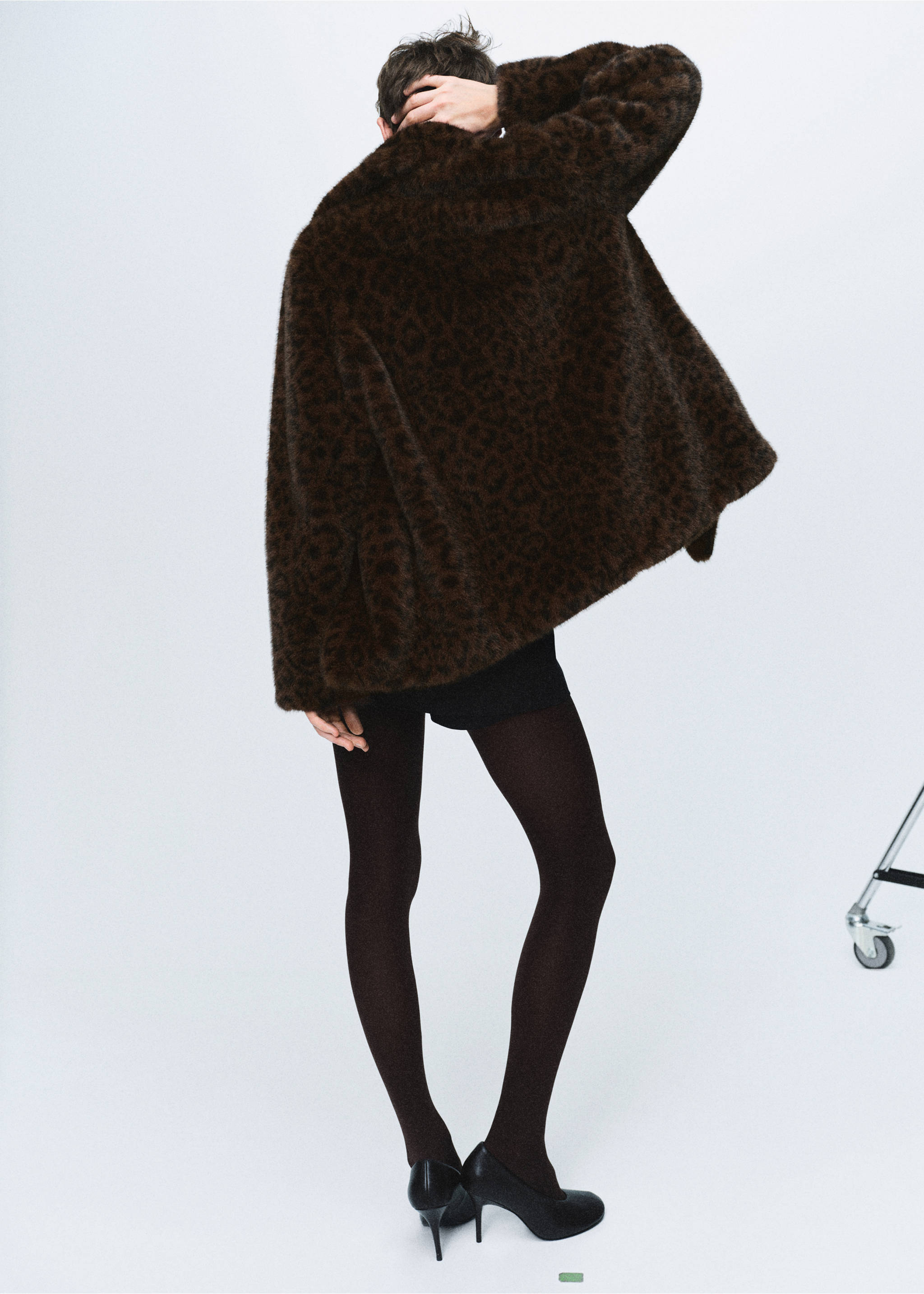 Manteau fausse fourrure léopard - Verso de l’article, Marron. Ref: 17088280-00.