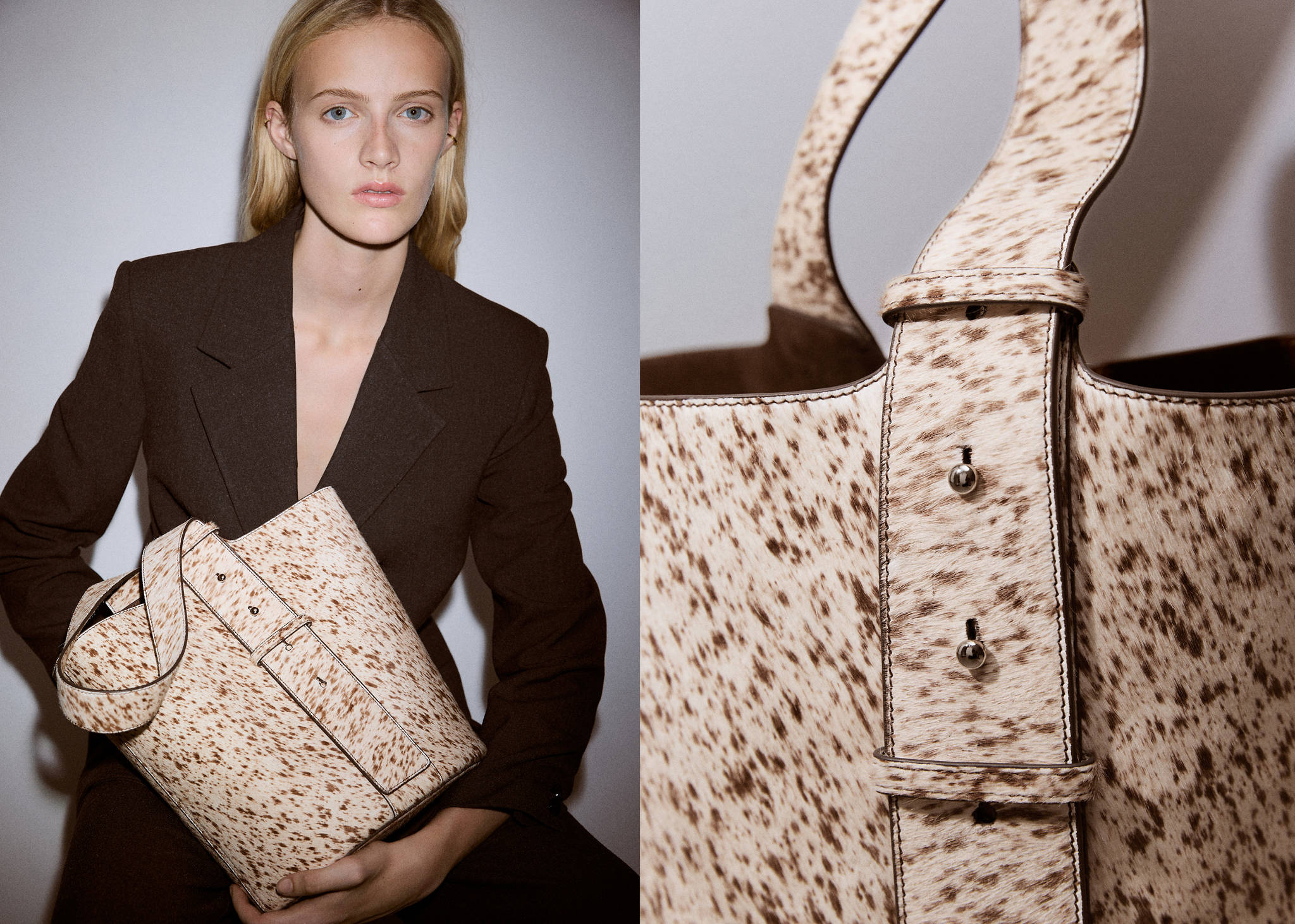 Leather and fur bucket bag - Panoramic plane