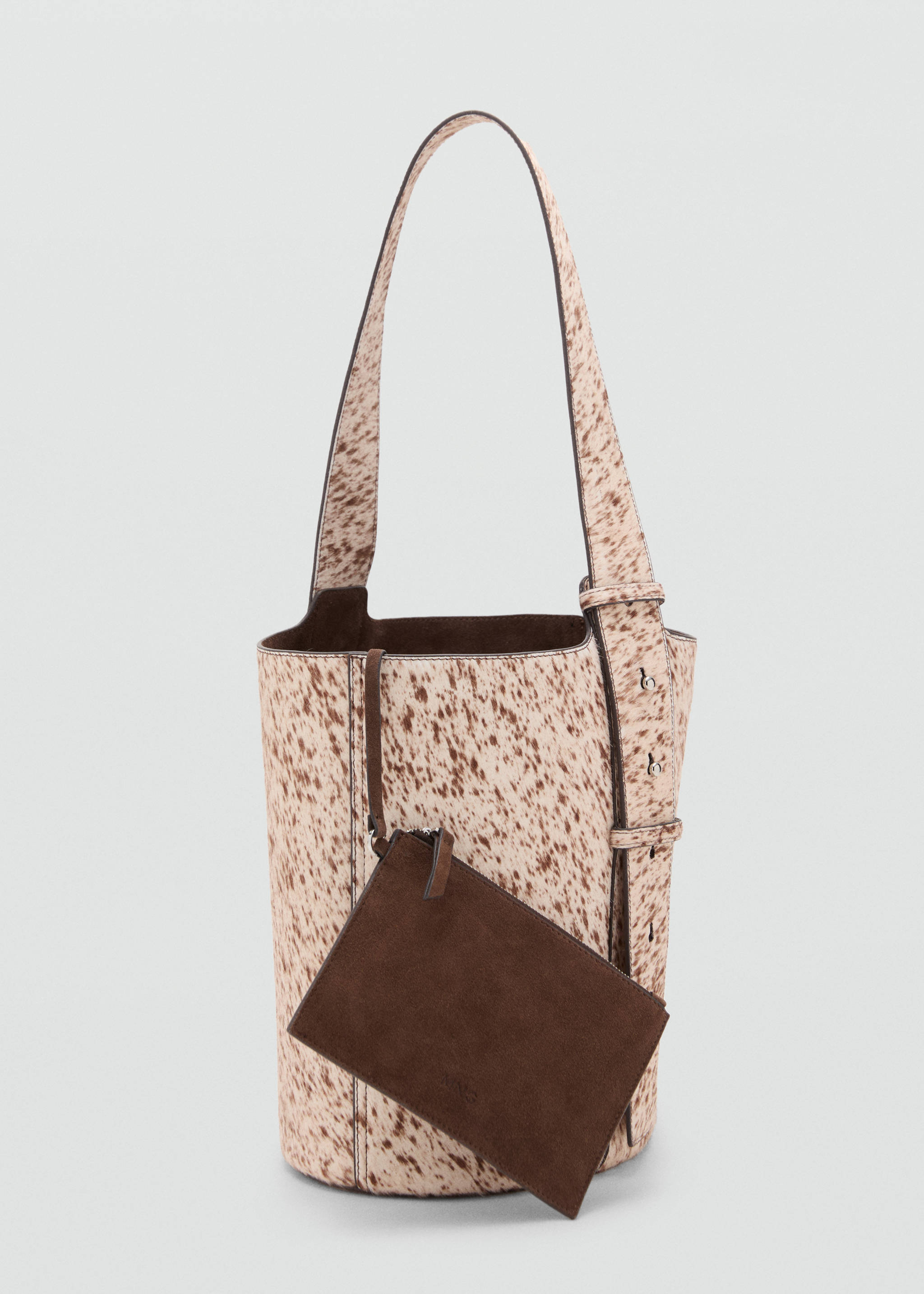 Leather and fur bucket bag - Medium plane