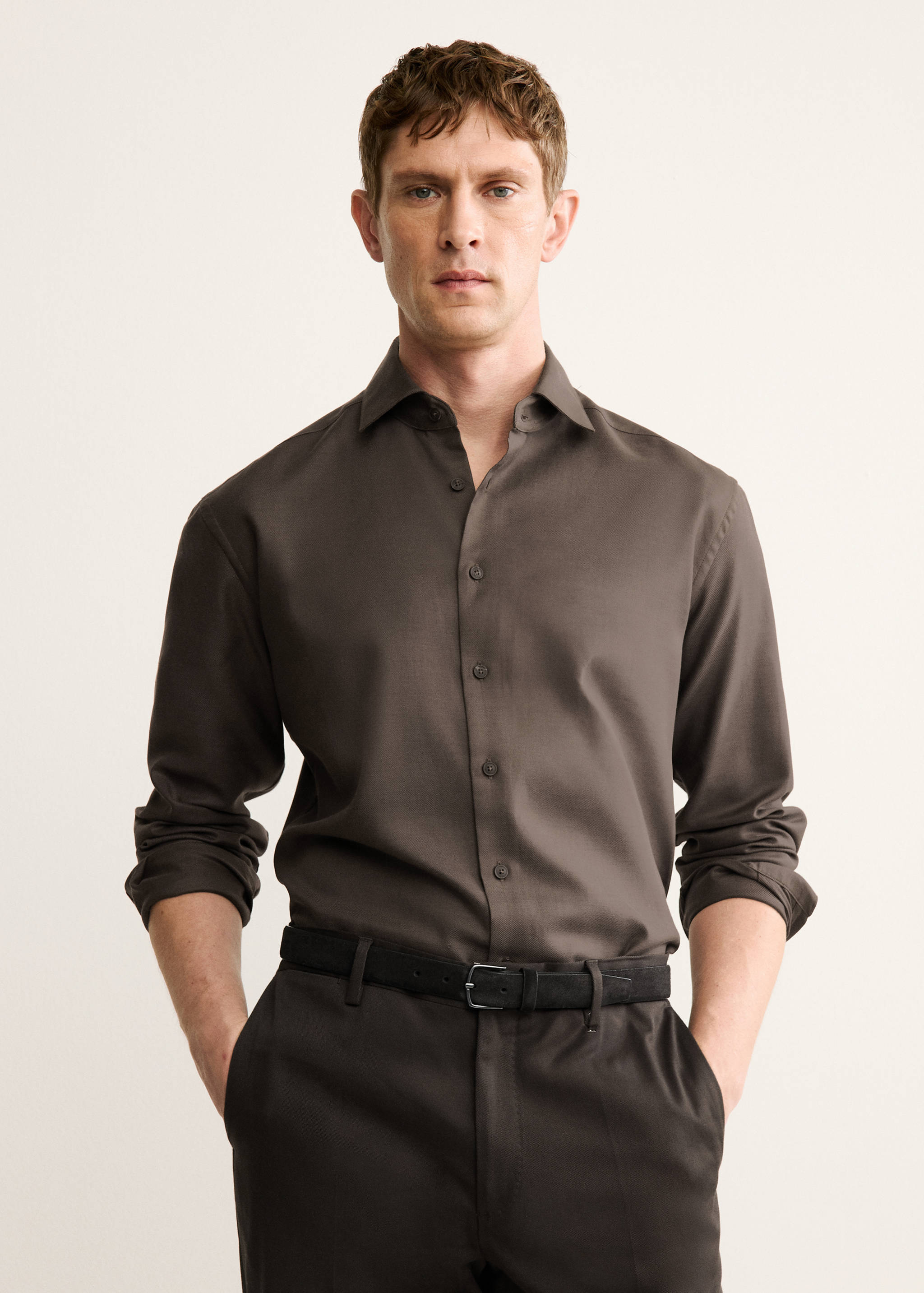 Regular-fit cotton lyocell shirt - Medium plane