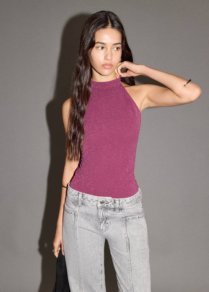 Halter-neck lurex bodysuit — Pink