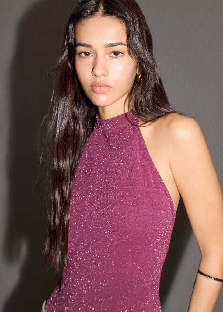 Halter-neck lurex bodysuit — Pink
