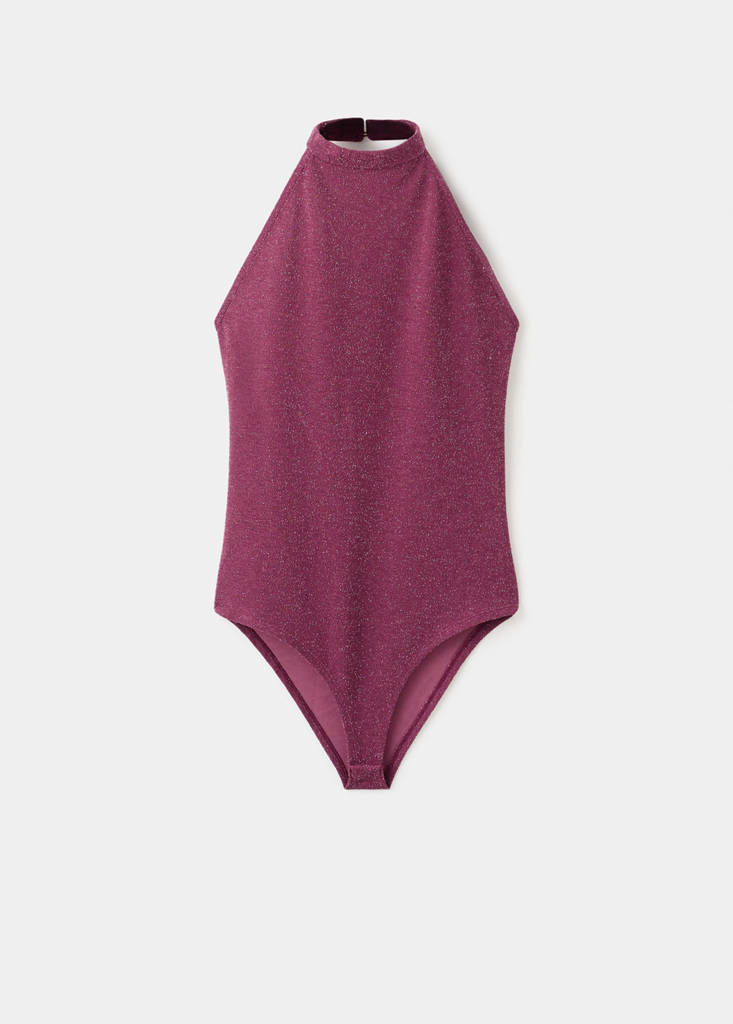 Halter-neck lurex bodysuit — Pink