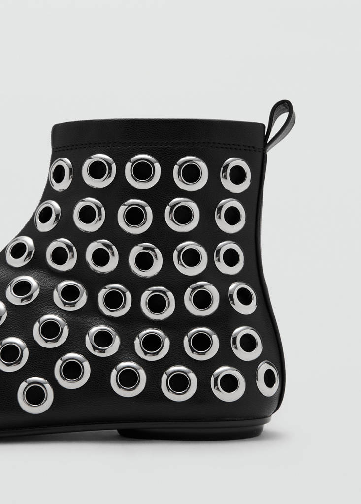 Faux-leather ankle boots with eyelets — Black