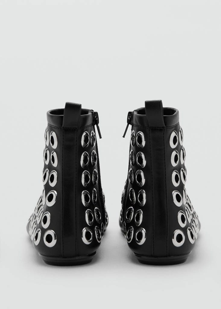 Faux-leather ankle boots with eyelets — Black