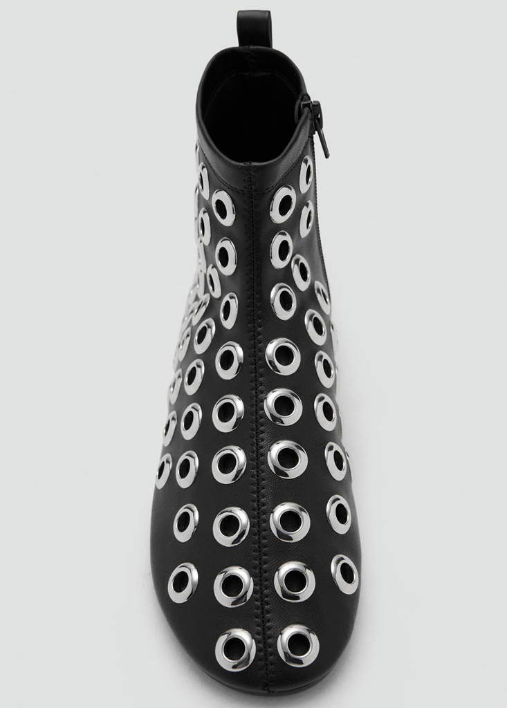 Faux-leather ankle boots with eyelets — Black