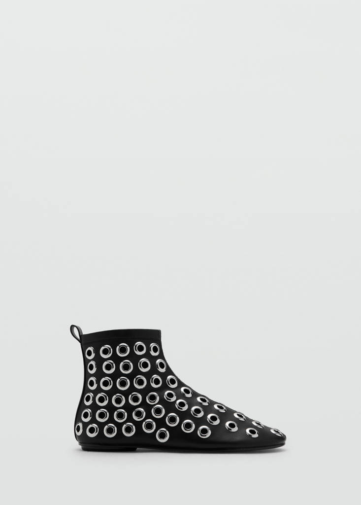 Faux-leather ankle boots with eyelets — Black
