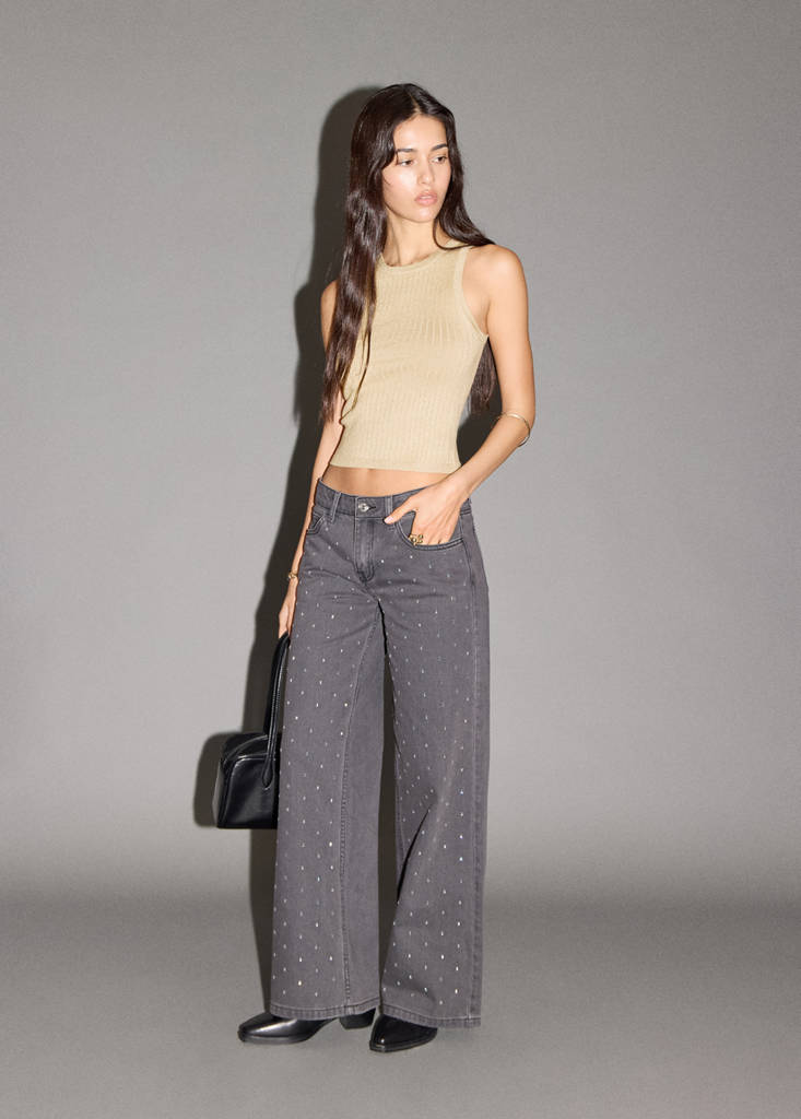 MANGO TEEN - Top maille côtelée Lurex or - S - Fille Teen
