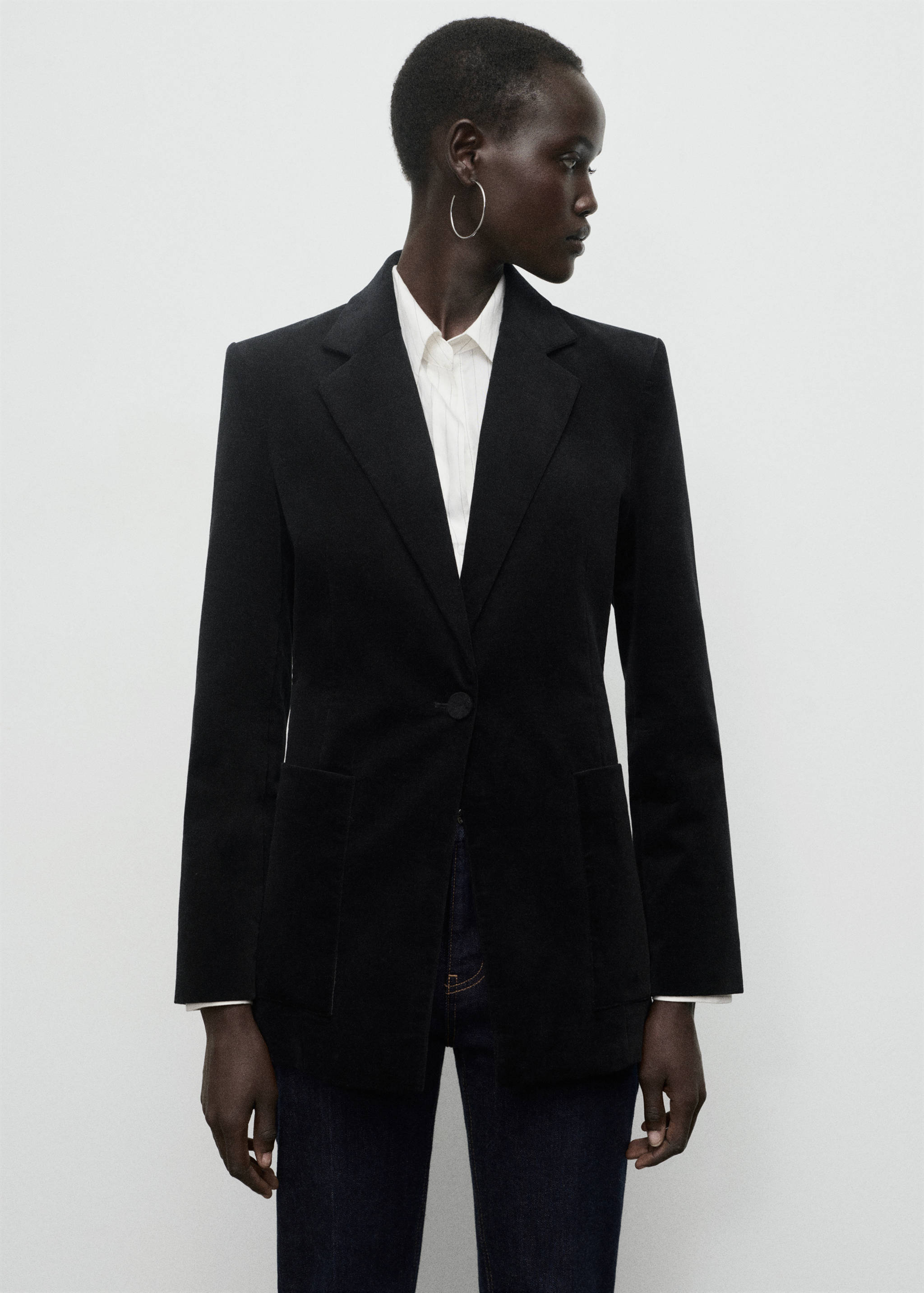 Katoenfluwelen blazer met zakken - Middenvlak