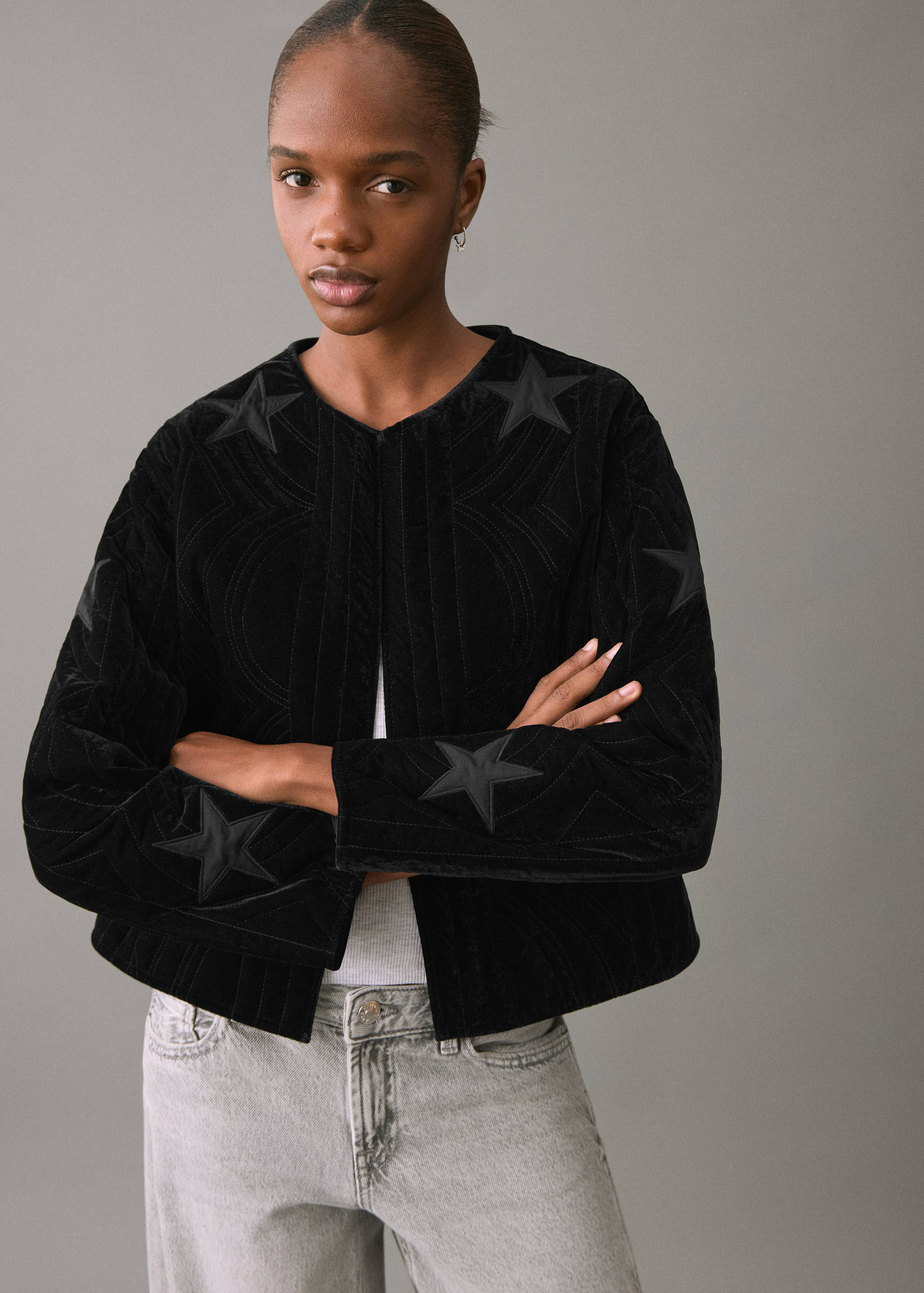 Velvet bomber jacket with star - Medium plane