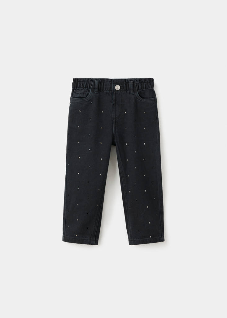 Straight jeans with rhinestone detail — Black denim