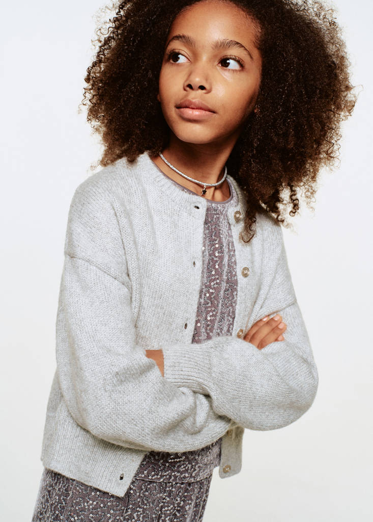 Knitted cardigan with shiny details — Light Heather Grey