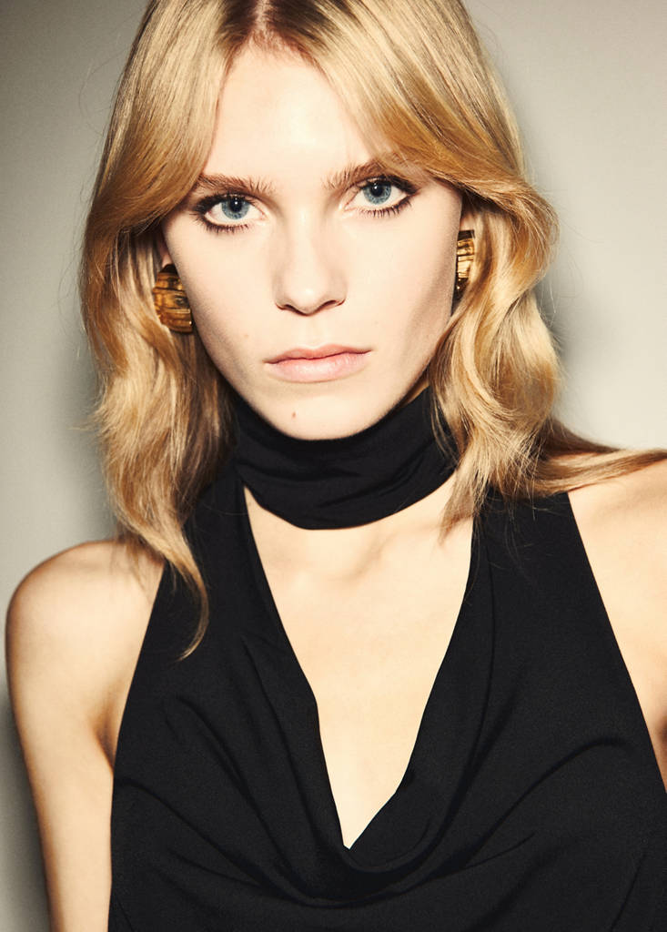 Halter-neck jumpsuit with scarf — Black