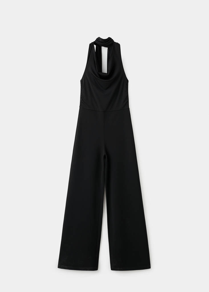 Halter-neck jumpsuit with scarf — Black