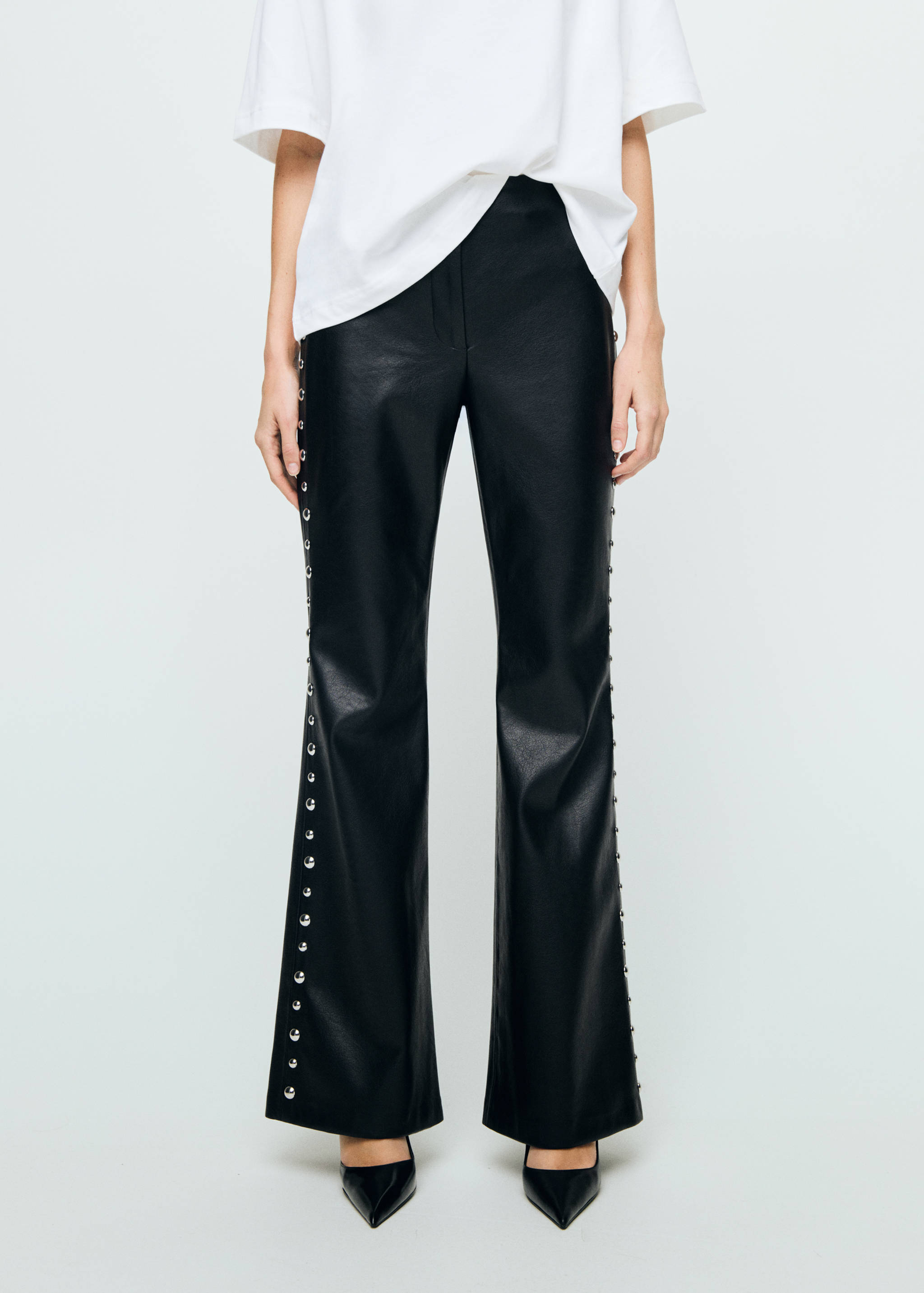 Studded faux-leather trousers - Medium plane