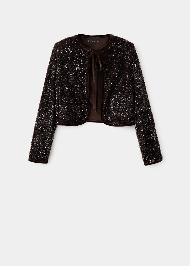Velvet jacket with sequins and bow — Chocolate