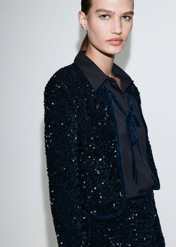 Velvet jacket with sequins and bow — Navy