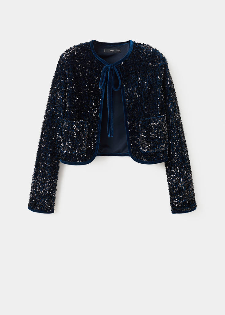 Velvet jacket with sequins and bow — Navy