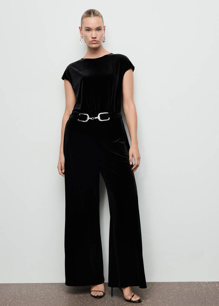 Velvet belt jumpsuit — Black
