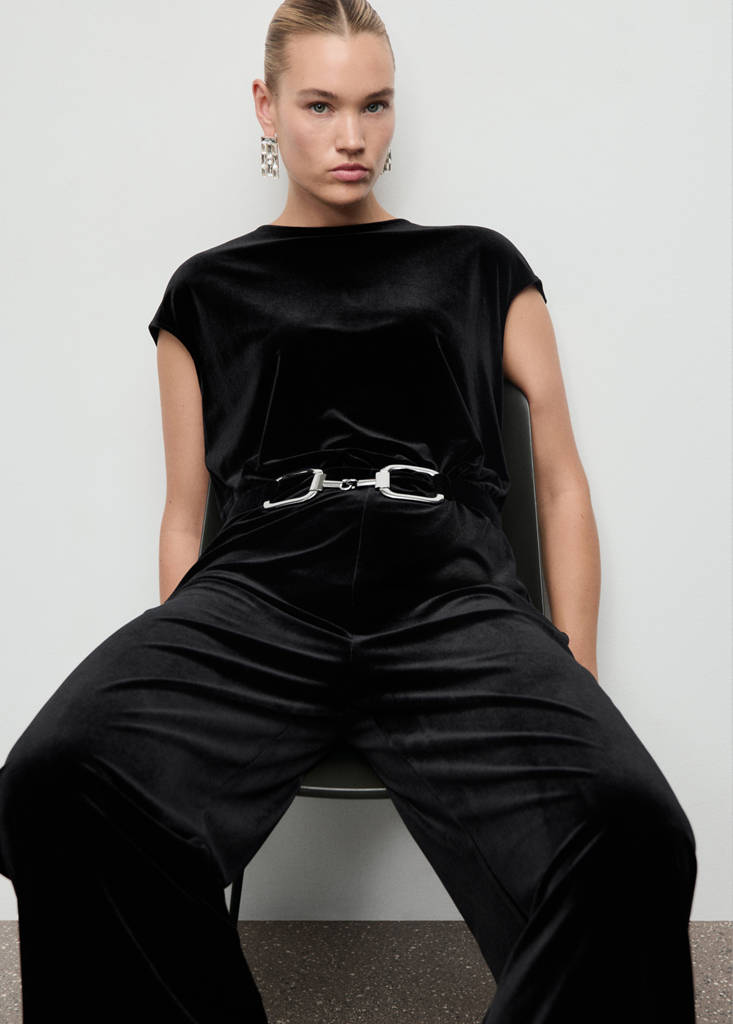 Velvet belt jumpsuit — Black