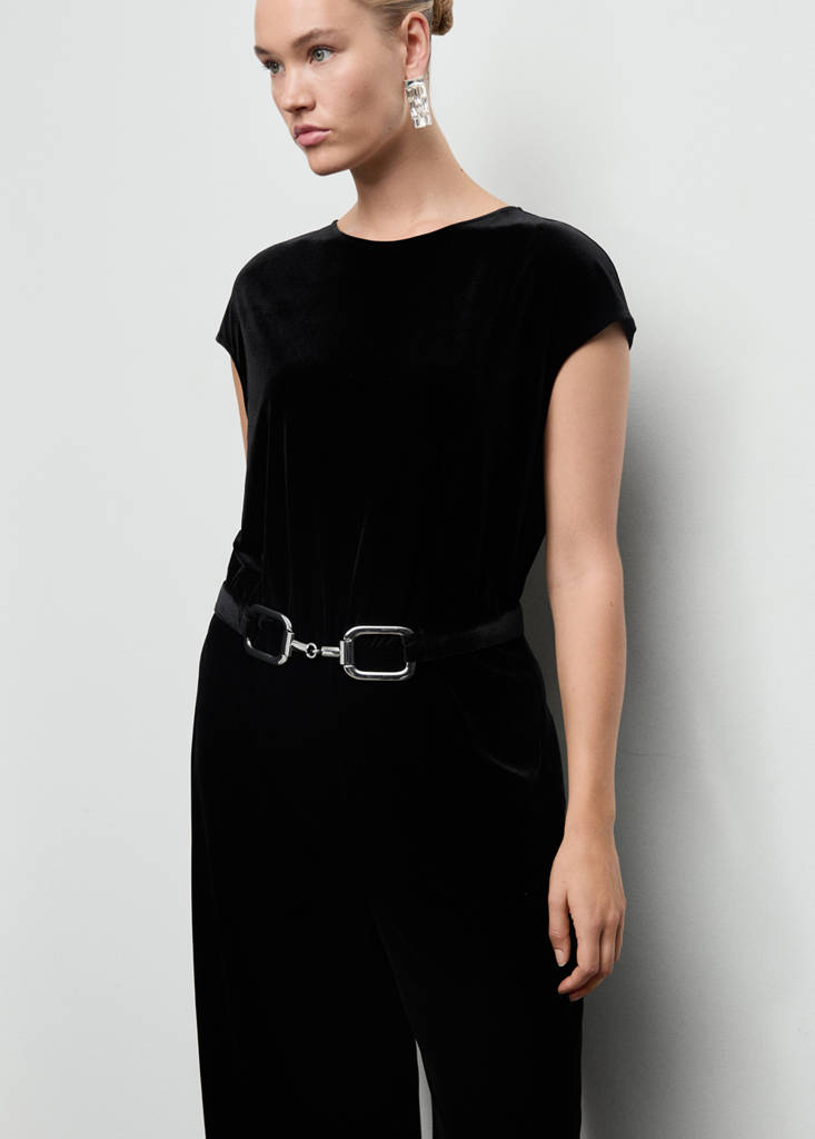Velvet belt jumpsuit — Black