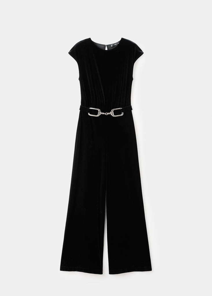 Velvet belt jumpsuit — Black