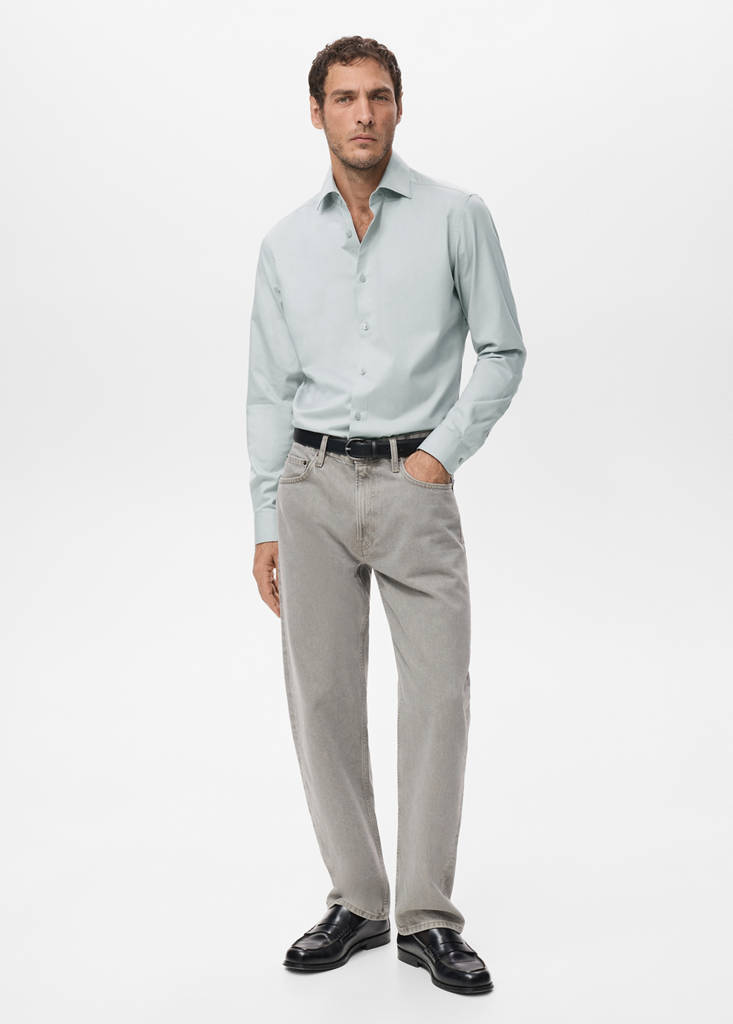 Slim-fit lyocell cotton shirt — Ice Grey