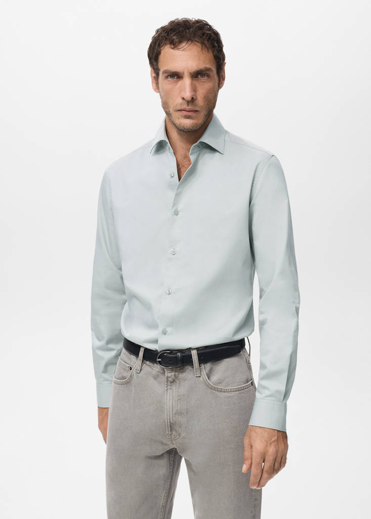 Slim-fit lyocell cotton shirt — Ice Grey
