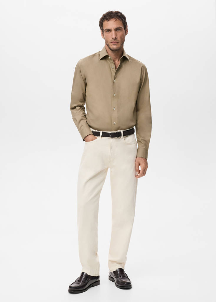 Slim-fit lyocell cotton shirt — Brown