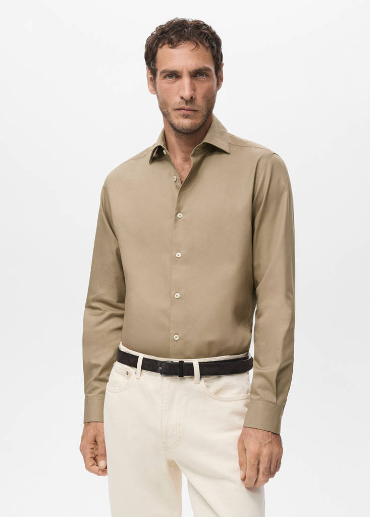 Slim-fit lyocell cotton shirt — Brown