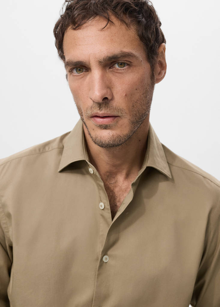 Slim-fit lyocell cotton shirt — Brown