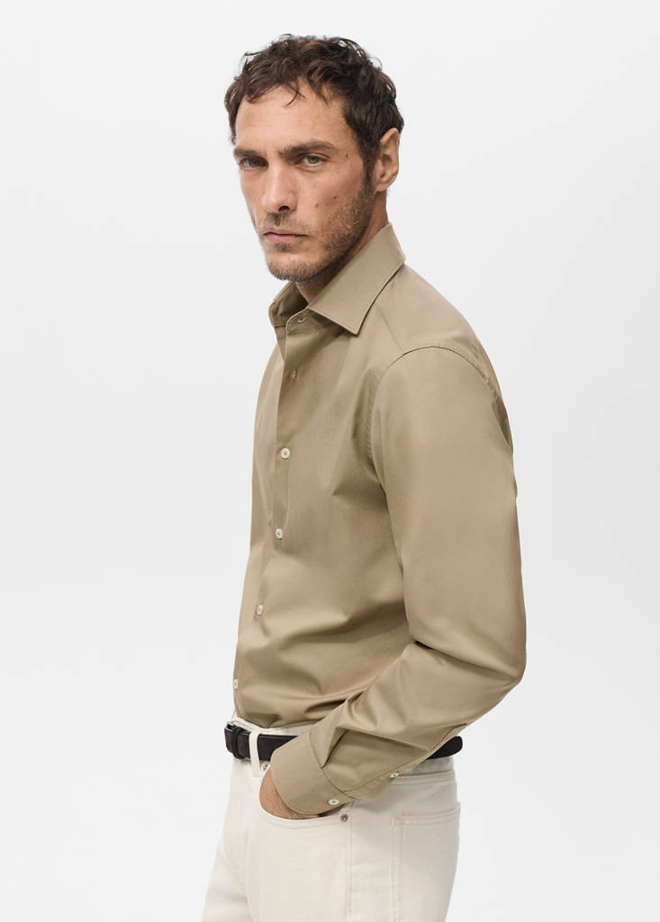 Slim-fit lyocell cotton shirt — Brown