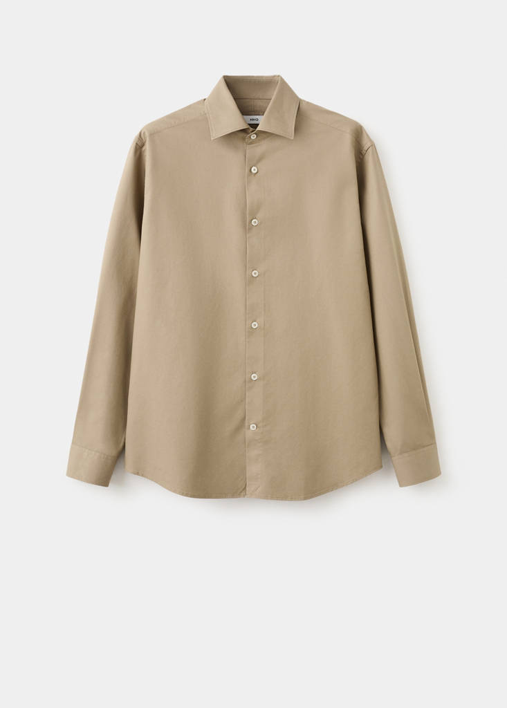 Slim-fit lyocell cotton shirt — Brown