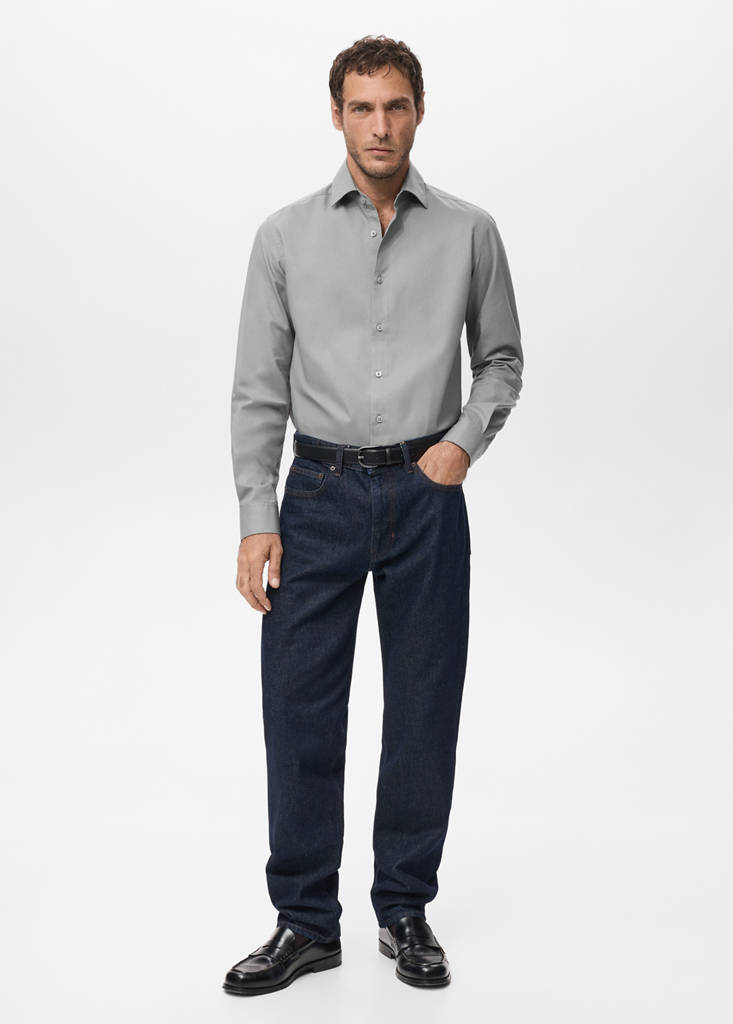 Slim-fit lyocell cotton shirt — Grey