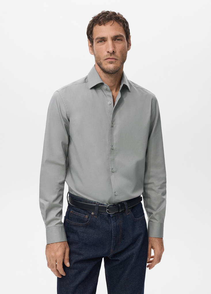 Slim-fit lyocell cotton shirt — Grey